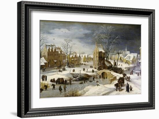 Winter Scene with Ice Skaters and Birds-Pieter Brueghel the Younger-Framed Art Print