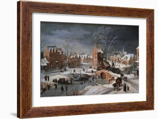 Winter Scene with Ice Skaters and Birds-Pieter Brueghel the Younger-Framed Giclee Print