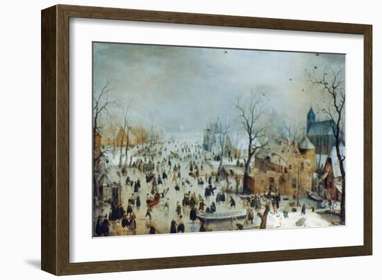 Winter Scene with Ice Skaters, C1608-Hendrick Avercamp-Framed Giclee Print