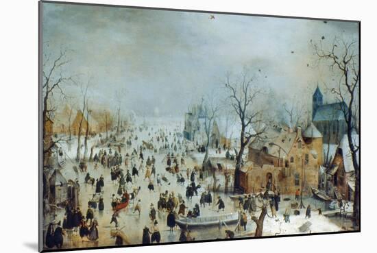 Winter Scene with Ice Skaters, C1608-Hendrick Avercamp-Mounted Giclee Print