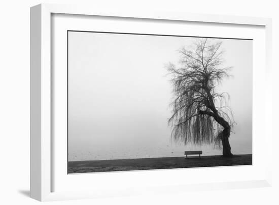 Winter Scene with Lake and Park Bench-Sharon Wish-Framed Photographic Print