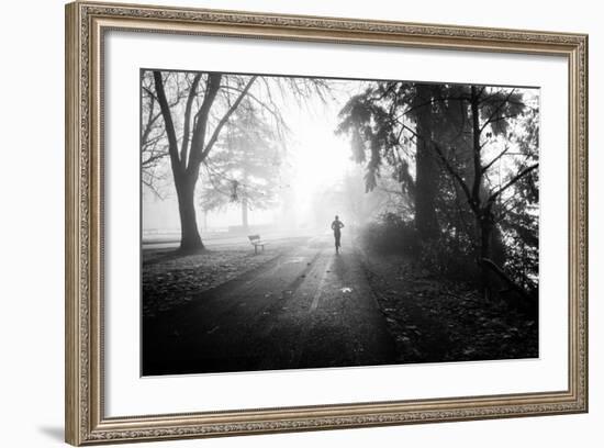 Winter Scene with Male Figure Jogging in Park-Sharon Wish-Framed Photographic Print