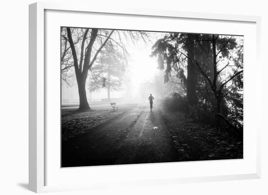 Winter Scene with Male Figure Jogging in Park-Sharon Wish-Framed Photographic Print