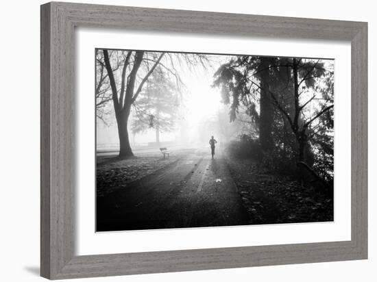 Winter Scene with Male Figure Jogging in Park-Sharon Wish-Framed Photographic Print