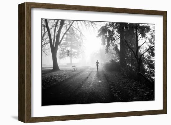 Winter Scene with Male Figure Jogging in Park-Sharon Wish-Framed Photographic Print