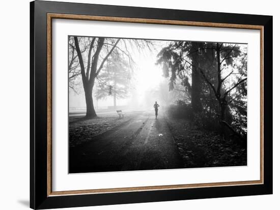 Winter Scene with Male Figure Jogging in Park-Sharon Wish-Framed Photographic Print