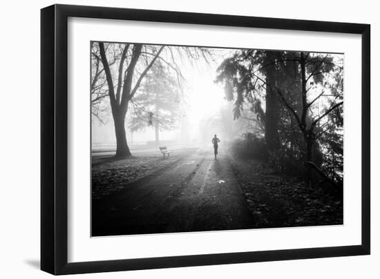 Winter Scene with Male Figure Jogging in Park-Sharon Wish-Framed Photographic Print