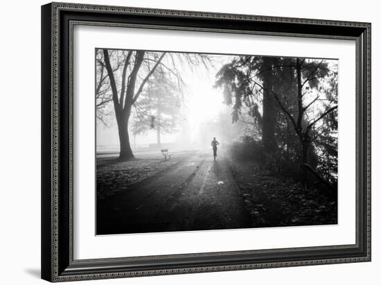 Winter Scene with Male Figure Jogging in Park-Sharon Wish-Framed Photographic Print