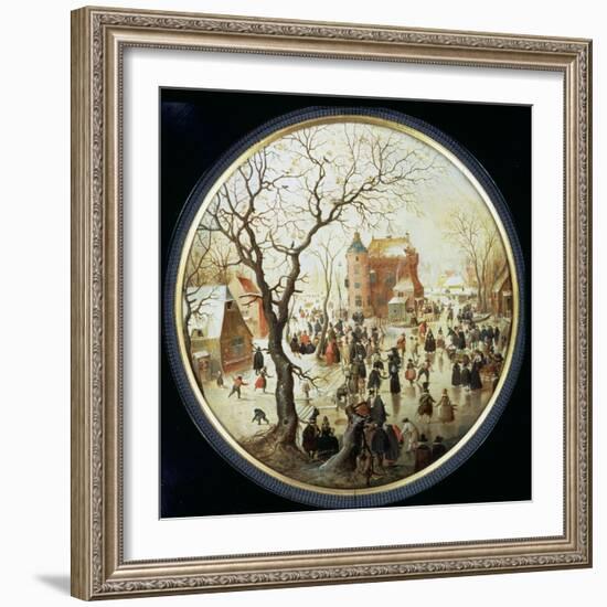 Winter Scene with Skaters Near a Castle, C.1608-09 (Oil on Panel)-Hendrik Avercamp-Framed Giclee Print