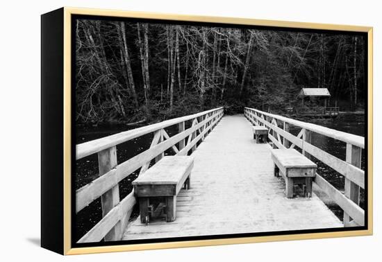 Winter Scene with Wooden Foot Bridge-Sharon Wish-Framed Premier Image Canvas