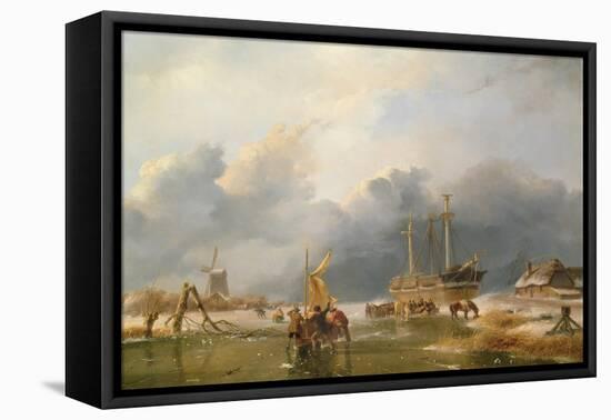 Winter Scene-Andreas Schelfhout-Framed Premier Image Canvas