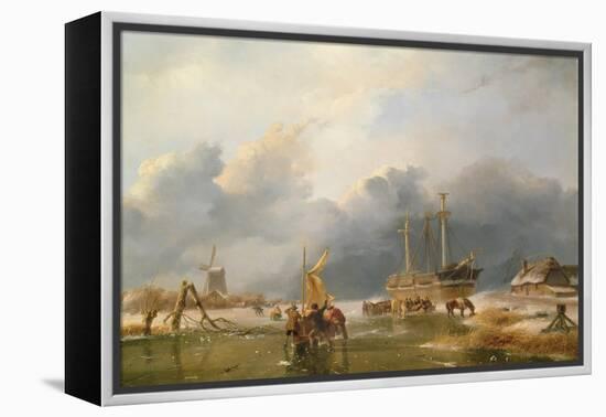 Winter Scene-Andreas Schelfhout-Framed Premier Image Canvas