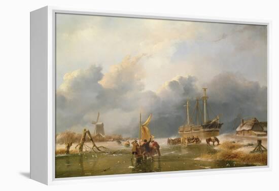 Winter Scene-Andreas Schelfhout-Framed Premier Image Canvas