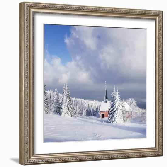 Winter scenery on the Kandel with church, Black Forest, Baden-Wurttemberg, Germany-Markus Lange-Framed Photographic Print