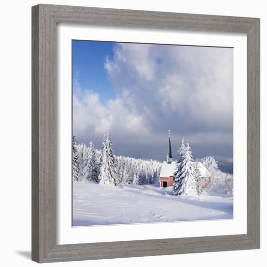 Winter scenery on the Kandel with church, Black Forest, Baden-Wurttemberg, Germany-Markus Lange-Framed Photographic Print