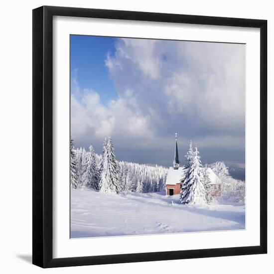 Winter scenery on the Kandel with church, Black Forest, Baden-Wurttemberg, Germany-Markus Lange-Framed Photographic Print