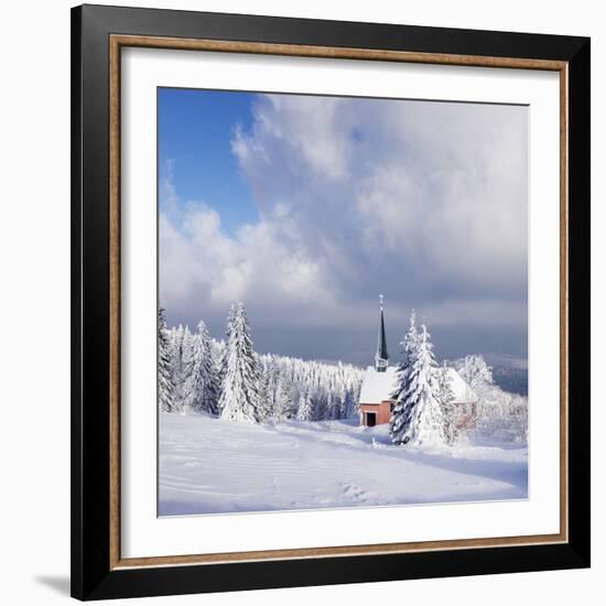 Winter scenery on the Kandel with church, Black Forest, Baden-Wurttemberg, Germany-Markus Lange-Framed Photographic Print