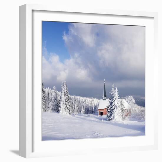 Winter scenery on the Kandel with church, Black Forest, Baden-Wurttemberg, Germany-Markus Lange-Framed Photographic Print