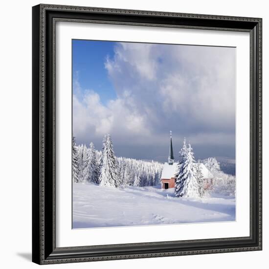 Winter scenery on the Kandel with church, Black Forest, Baden-Wurttemberg, Germany-Markus Lange-Framed Photographic Print