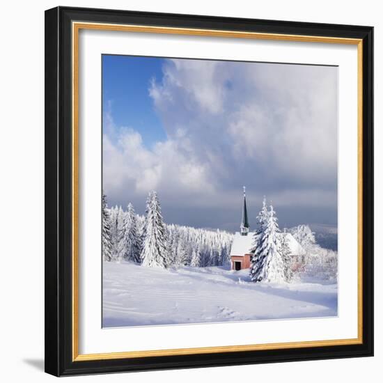 Winter scenery on the Kandel with church, Black Forest, Baden-Wurttemberg, Germany-Markus Lange-Framed Photographic Print