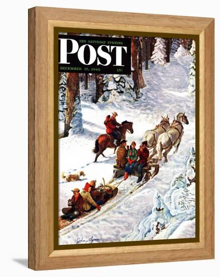 "Winter Sleigh Ride," Saturday Evening Post Cover, December 17, 1949-John Clymer-Framed Premier Image Canvas