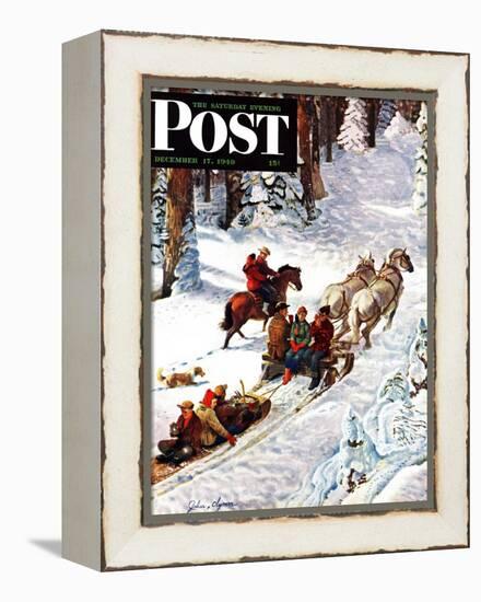 "Winter Sleigh Ride," Saturday Evening Post Cover, December 17, 1949-John Clymer-Framed Premier Image Canvas