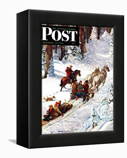 "Winter Sleigh Ride," Saturday Evening Post Cover, December 17, 1949-John Clymer-Framed Premier Image Canvas