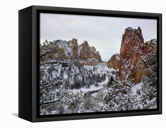 Winter snow at Smith Rock State Park, Crooked River, Terrebonne, Deschutes County, Oregon, USA-null-Framed Premier Image Canvas