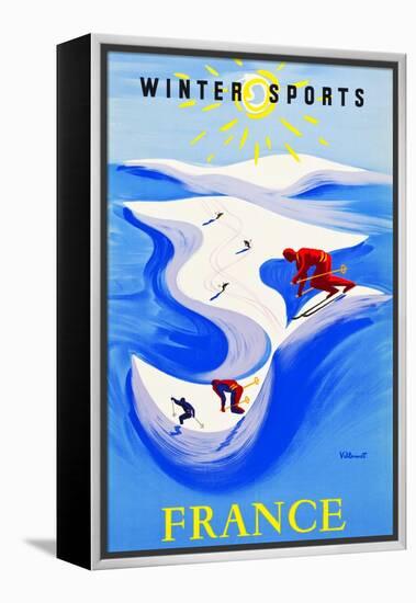 Winter Sports-France-Bernard Villemot-Framed Stretched Canvas