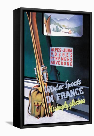 Winter Sports in France-Roland Hugon-Framed Stretched Canvas