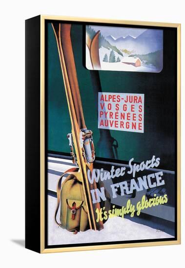 Winter Sports in France-Roland Hugon-Framed Stretched Canvas