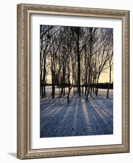 Winter Sunrise and Snow Covered Rural Landscape in the Countryside, Arrow Valley, Worcestershire, E-David Hughes-Framed Photographic Print