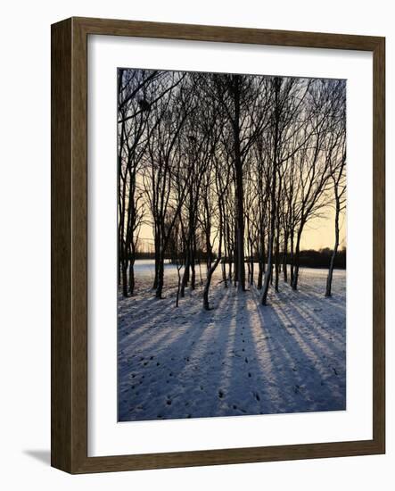 Winter Sunrise and Snow Covered Rural Landscape in the Countryside, Arrow Valley, Worcestershire, E-David Hughes-Framed Photographic Print