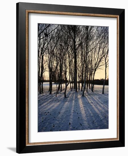 Winter Sunrise and Snow Covered Rural Landscape in the Countryside, Arrow Valley, Worcestershire, E-David Hughes-Framed Photographic Print