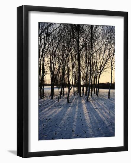 Winter Sunrise and Snow Covered Rural Landscape in the Countryside, Arrow Valley, Worcestershire, E-David Hughes-Framed Photographic Print