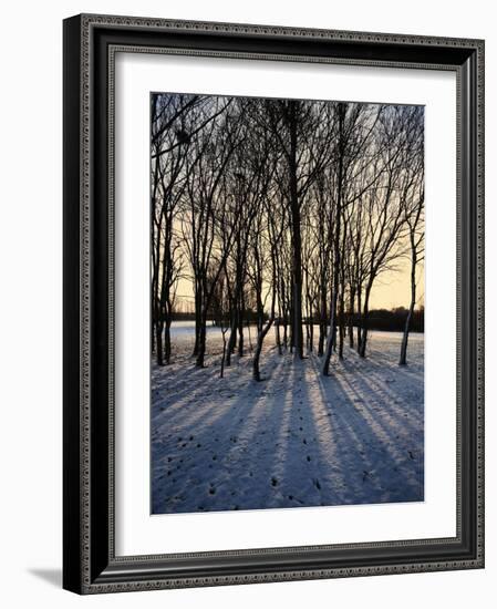 Winter Sunrise and Snow Covered Rural Landscape in the Countryside, Arrow Valley, Worcestershire, E-David Hughes-Framed Photographic Print