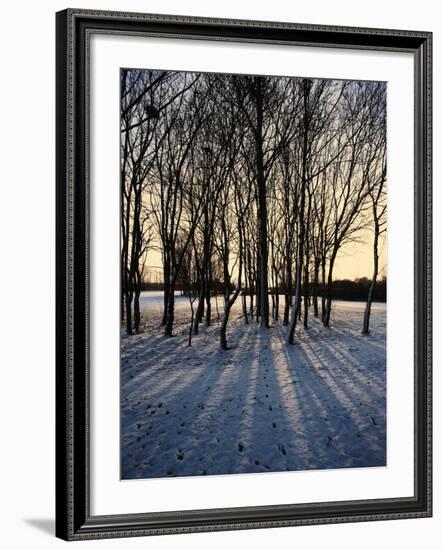 Winter Sunrise and Snow Covered Rural Landscape in the Countryside, Arrow Valley, Worcestershire, E-David Hughes-Framed Photographic Print