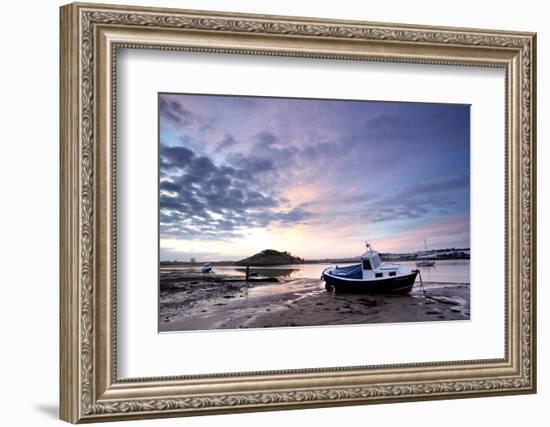 Winter Sunrise on the Aln Estuary Looking Towards Church Hill with Boats Moored and Reflections-Lee Frost-Framed Photographic Print