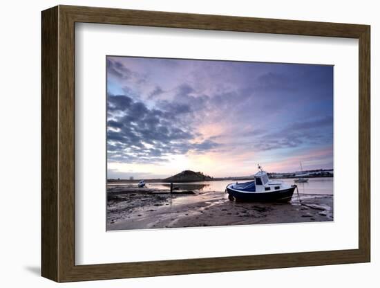 Winter Sunrise on the Aln Estuary Looking Towards Church Hill with Boats Moored and Reflections-Lee Frost-Framed Photographic Print