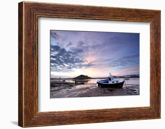 Winter Sunrise on the Aln Estuary Looking Towards Church Hill with Boats Moored and Reflections-Lee Frost-Framed Photographic Print