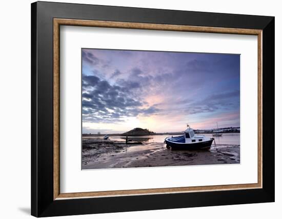 Winter Sunrise on the Aln Estuary Looking Towards Church Hill with Boats Moored and Reflections-Lee Frost-Framed Photographic Print