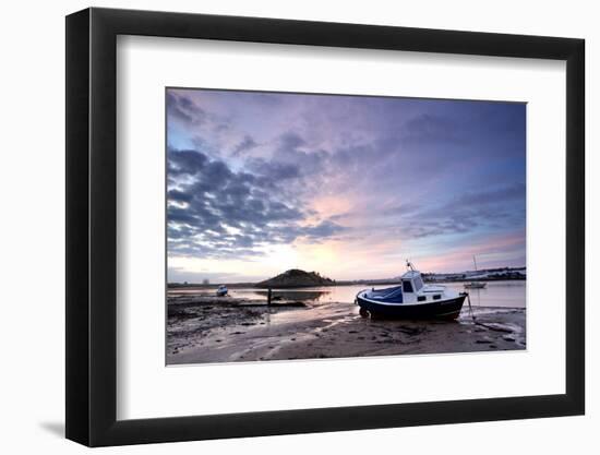 Winter Sunrise on the Aln Estuary Looking Towards Church Hill with Boats Moored and Reflections-Lee Frost-Framed Photographic Print