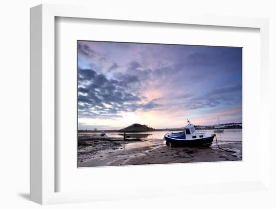 Winter Sunrise on the Aln Estuary Looking Towards Church Hill with Boats Moored and Reflections-Lee Frost-Framed Photographic Print