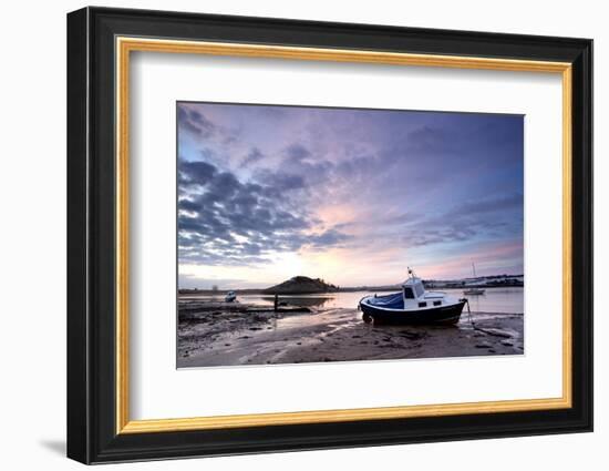 Winter Sunrise on the Aln Estuary Looking Towards Church Hill with Boats Moored and Reflections-Lee Frost-Framed Photographic Print