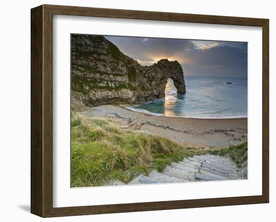 Winter Sunset at Durdle Door, Jurassic Coast, Dorset, England, Uk-David Wogan-Framed Photographic Print