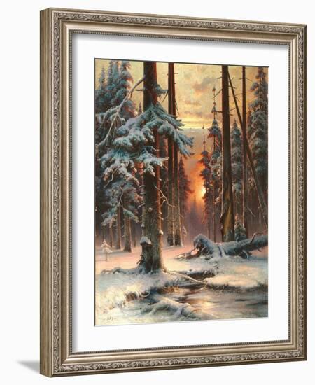 Winter Sunset in the Fir Forest, 1889-Juli Julievich Klever-Framed Giclee Print