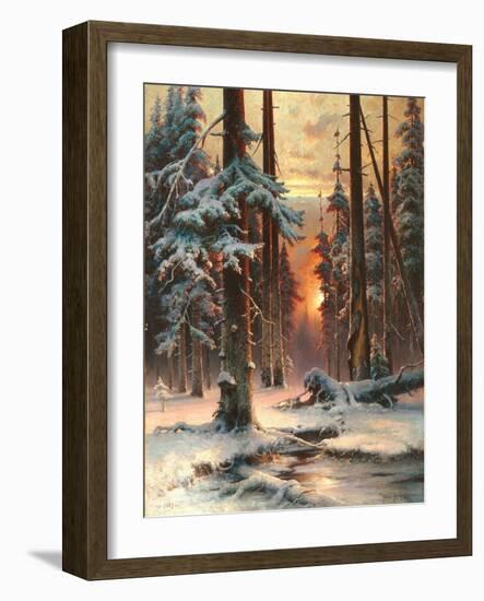 Winter Sunset in the Fir Forest, 1889-Juli Julievich Klever-Framed Giclee Print