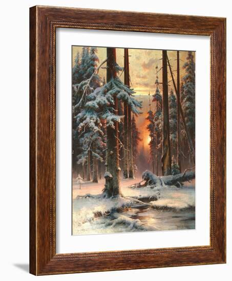 Winter Sunset in the Fir Forest, 1889-Juli Julievich Klever-Framed Giclee Print