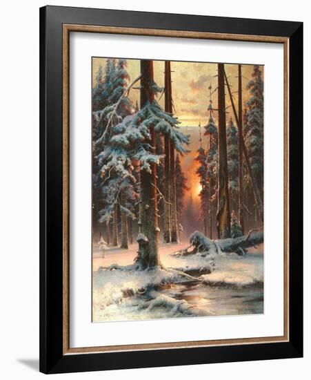 Winter Sunset in the Fir Forest, 1889-Juli Julievich Klever-Framed Giclee Print