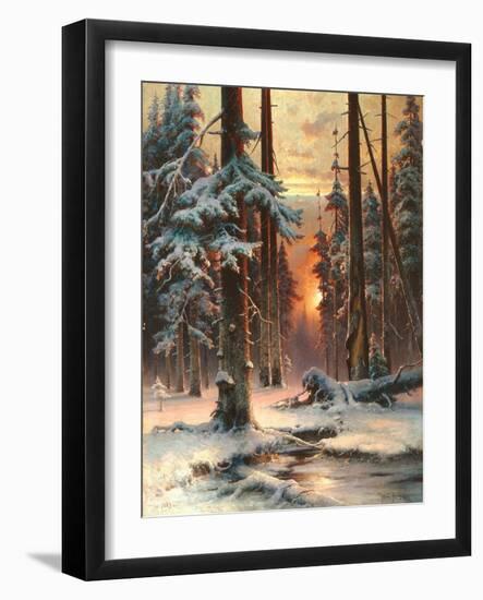 Winter Sunset in the Fir Forest, 1889-Juli Julievich Klever-Framed Giclee Print